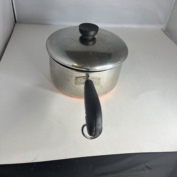 1801 Revere Ware 2 Qt Quart Copper Clad Stainless Double Ring Sauce Pan w Lid - Picture 3 of 11